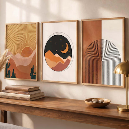 Boho Painting Wall Art Home Decoration Modern Paintings With Frame For Living Room Bed Room Hotel Wall Decor Digital Reprint Set of 3 (13X17 inch)
