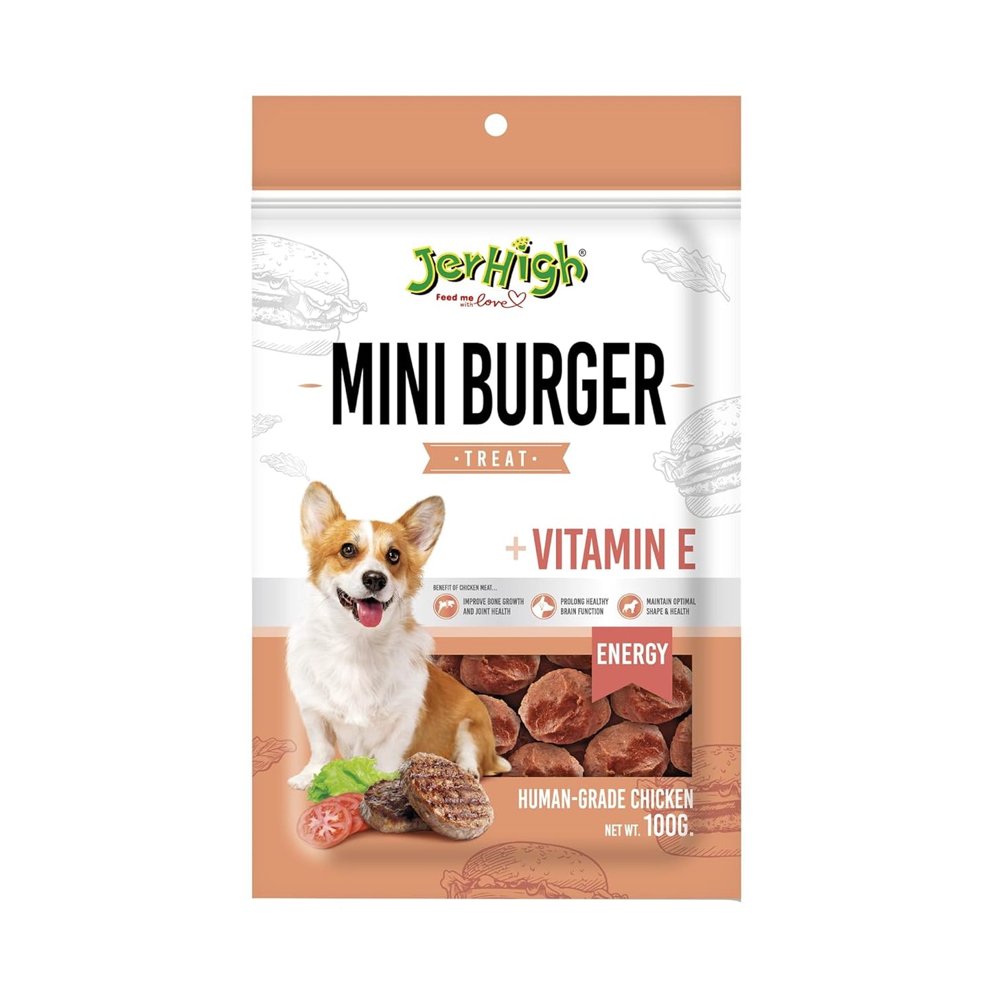JerHigh Mini Burger Stick Adult Dog Food, Chicken Flavor 100g