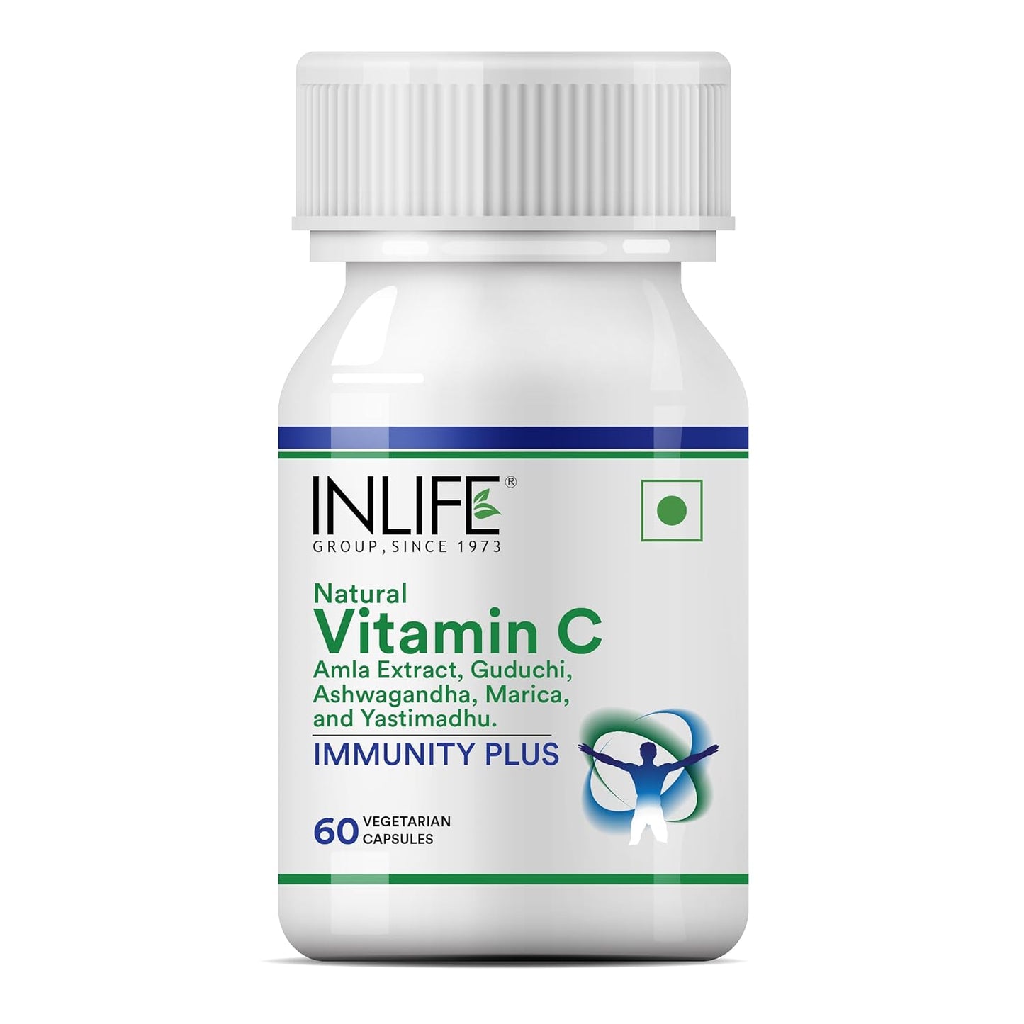 INLIFE Immunity Plus Supplement Natural Vitamin C (Amla) Guduchi Ashwagandha Marica Licorice Ayurvedic Herbal Formula - 60 Vegetarian Capsules