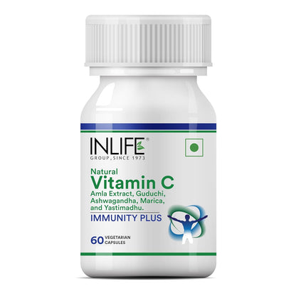 INLIFE Immunity Plus Supplement Natural Vitamin C (Amla) Guduchi Ashwagandha Marica Licorice Ayurvedic Herbal Formula - 60 Vegetarian Capsules