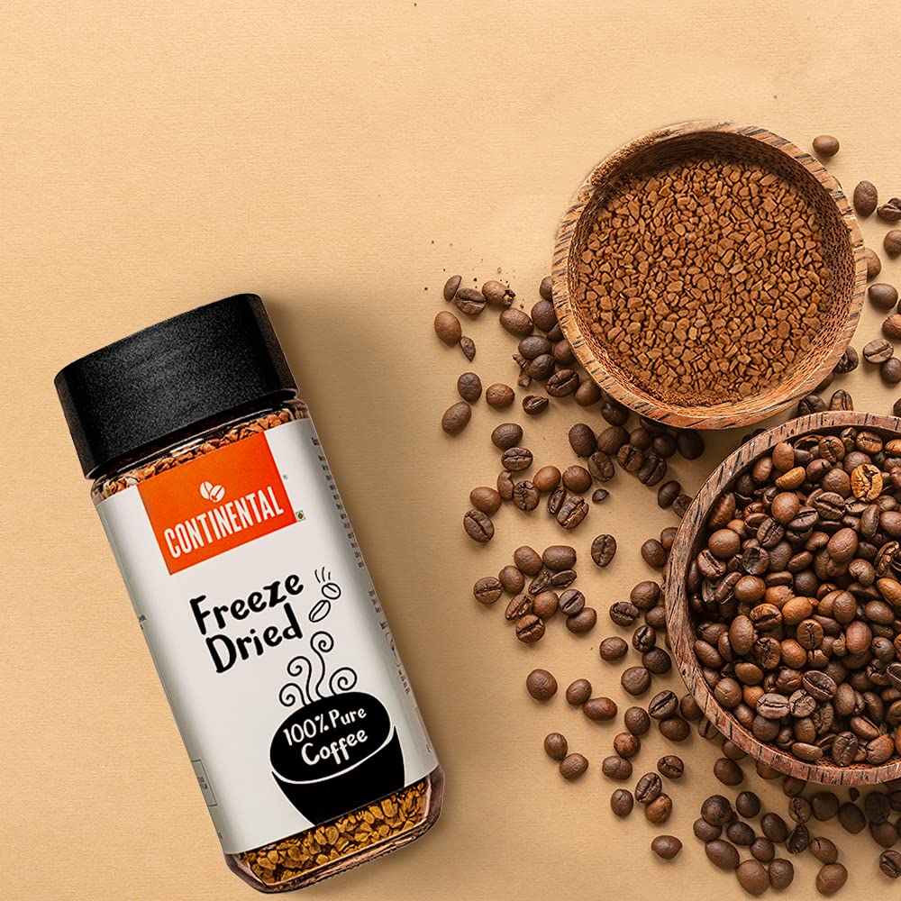 Continental Freeze Dried Coffee Powder | Black Coﬀee | Cold Coffee | Smoothest Coffee | Aroma Locked Coffee Crystals | 100g Jar | 100% Pure Coffee Powder | 100% Finest Dark Roasted Arabica Coffee |
