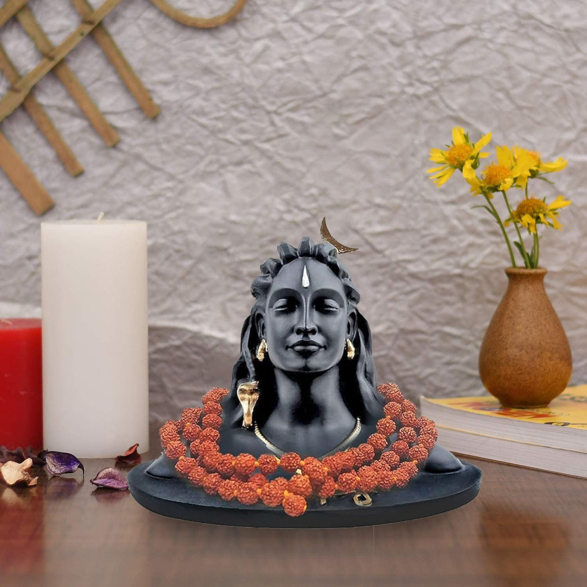 JD FRESH 3 Inch Adiyogi Statue with Rudraksh Mala/Resin Car Dashboard Idols/Lord Shiva for Pooja/Shivratri Gift/Decor/Shiv Murti/Mahadev Statues/Decorative Items for Home/Office (Black)