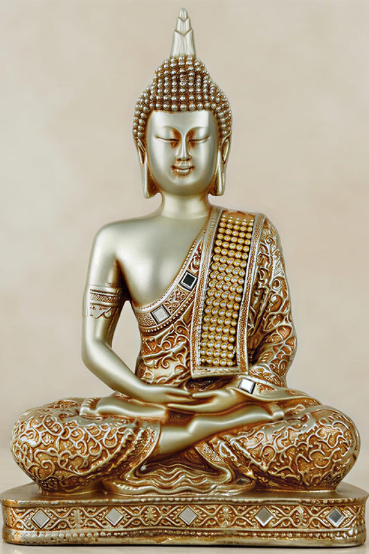 New Limited Edition 25 Centimetre Meditating Sitting Buddha Idol Statue showpiece Home Decor Decoration Items for Living Room and Gifts (Silver3)