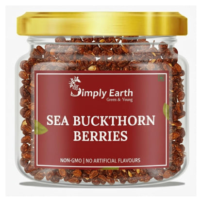 Simply Earth Sea Buckthorn Berries | 100% Natural & Non-GMO | Rich in Vitamin C, Omega 7 & Antioxidants | Boosts Immunity, Skin Glow & Hair Health | No Artificial Flavours - 60g
