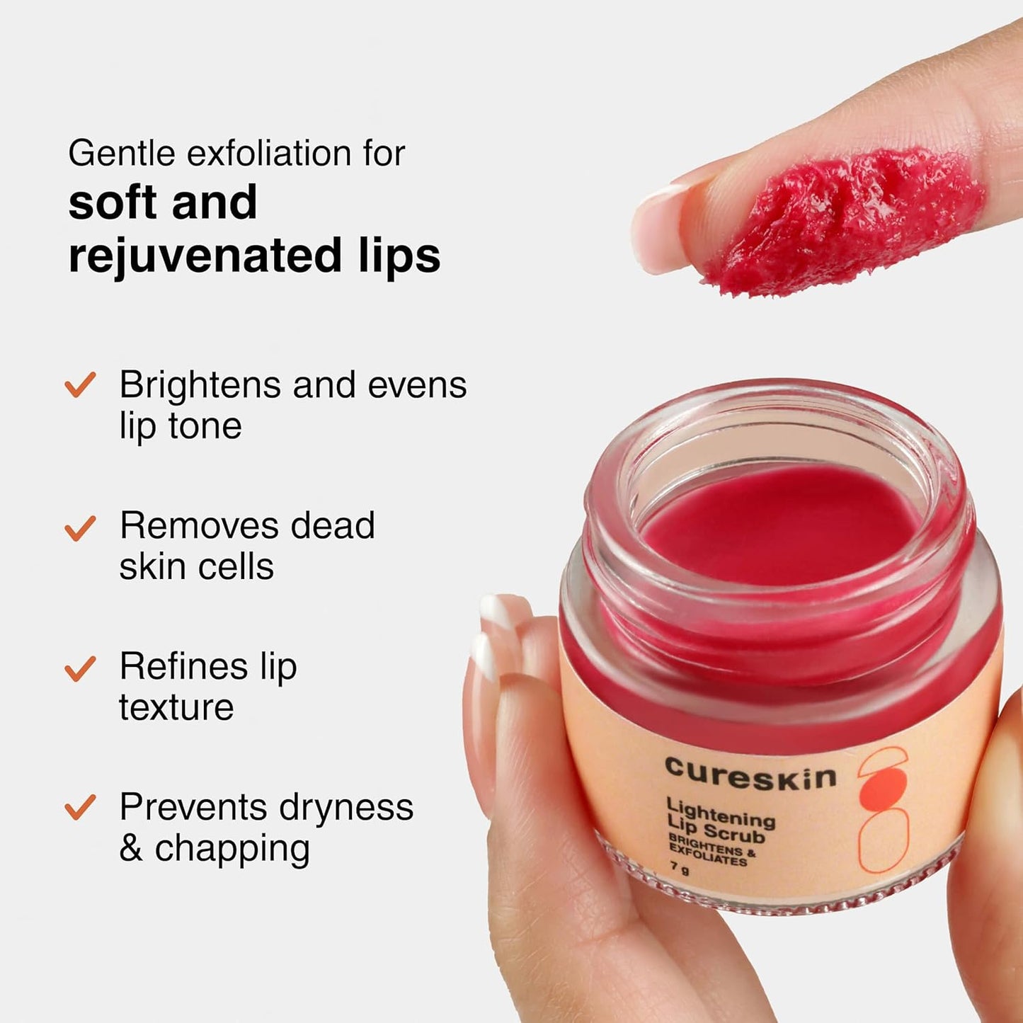 Cureskin Lightening Lip Scrub for Men and Women | Lip Scrub for Dark Lips to Lighten Pink, 7 g (Pack of 1)