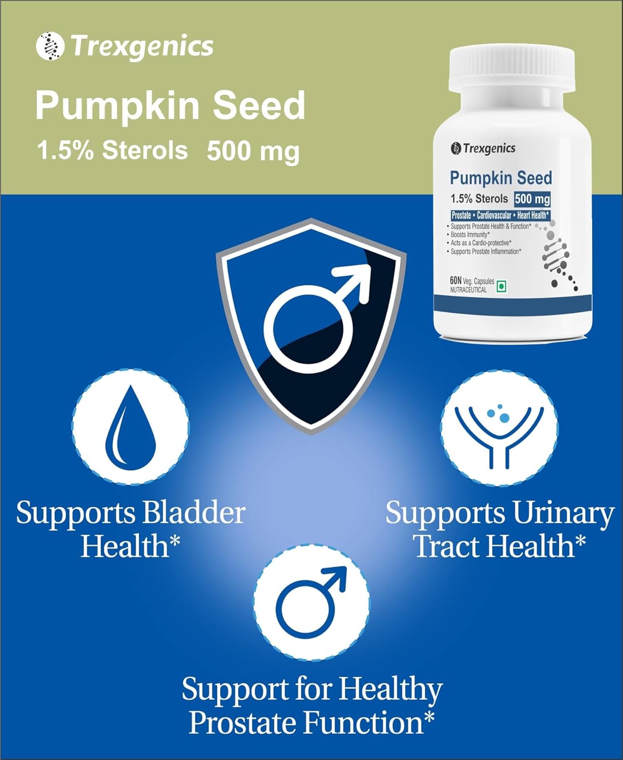 Trexgenics PUMPKIN SEED EXTRACT 500 mg Prostate, BPH, Urinary Tract Health Support (60 Veg Capsules) (Pack of 1)