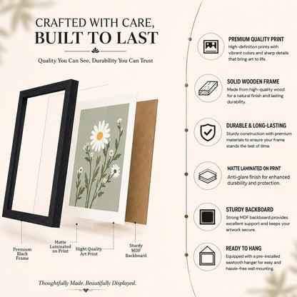 White Sunflowers Floral Framed Wall Art Painting for wall decoration, Multicolour MultiFlowers Painting with frame for living room, bedroom, Home and Office, 9x13 Inch