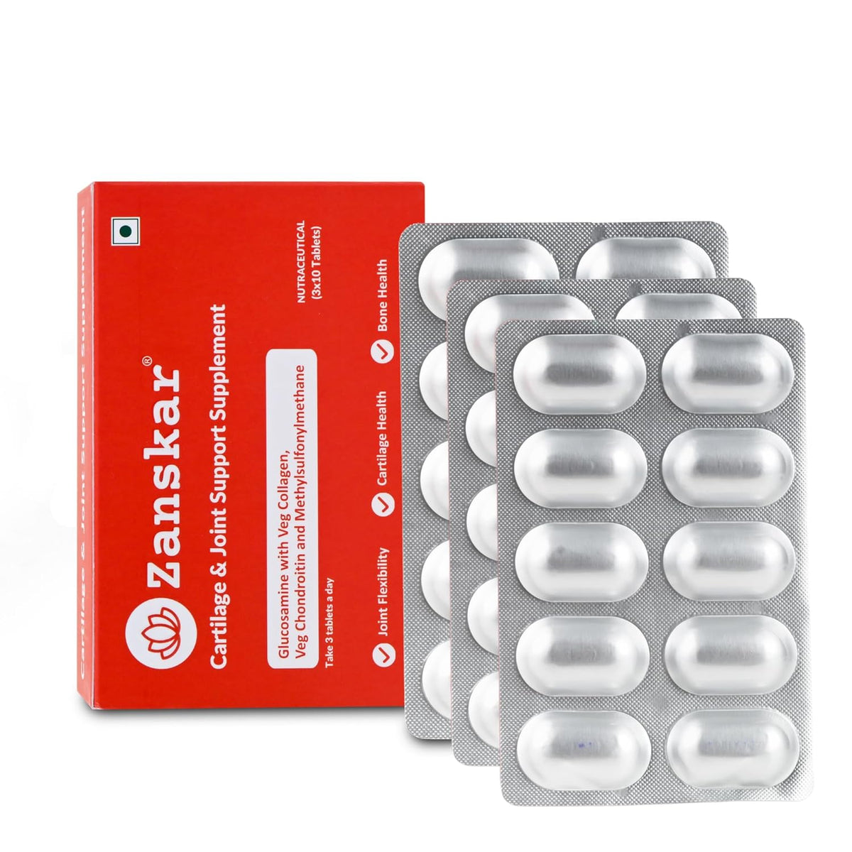 Zanskar Joint Support Supplement (30 Tablets) | 100% Veg - Glucosamine, Chondroitin, MSM, Collagen & Curcumin (4500mg) | Supports Joint Comfort, Flexibility & Mobility
