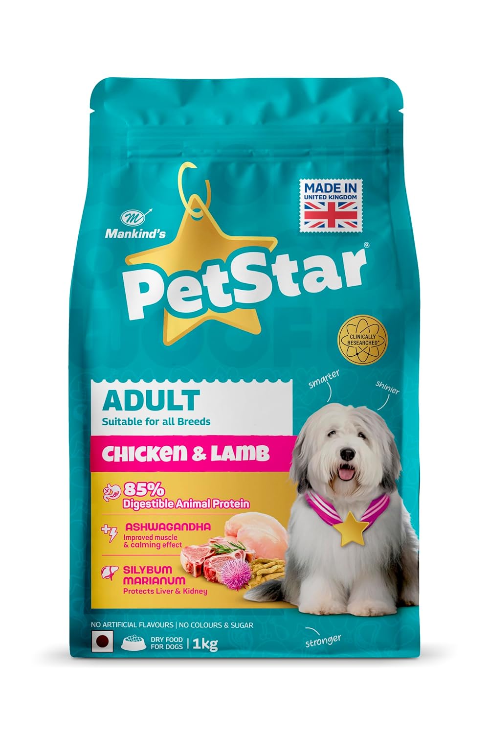 PetStar Adult Dry Dog Food, Chicken & Lamb, 1 Kg | Complete & Balanced Nutrition for All Breeds | 85% Digestible Protein | Supports Digestion, Muscle Strength, Liver & Kidney Health