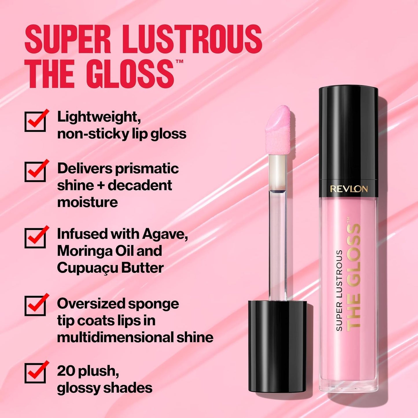 Revlon Super Lustrous The Gloss, Non-Sticky, High Shine Glossy Finish, Lightweight Moisture Enriched With Agave, Moringa Oil Capuacu Butter - Lean In(203), 3.8ml