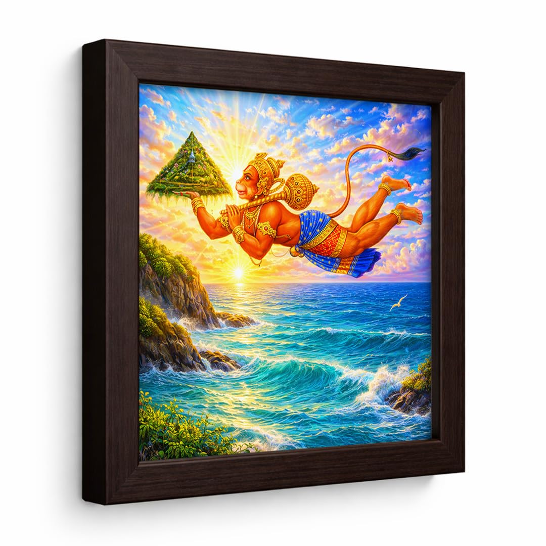 Hanuman Parvat Ocean Hindu Sanjeevni Booti Vastu Health Divine Spiritual Power Sacred Framed Poster Artwork Decor Painting