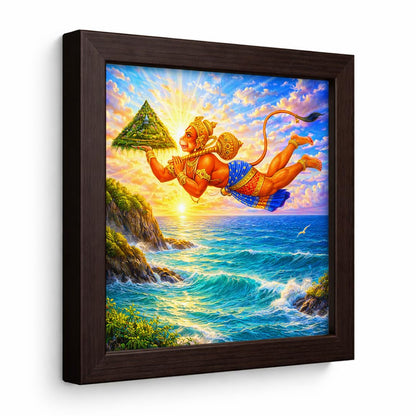 Hanuman Parvat Ocean Hindu Sanjeevni Booti Vastu Health Divine Spiritual Power Sacred Framed Poster Artwork Decor Painting