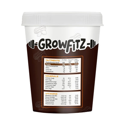 Growfitz Peanut Butter Chocolate Crunchy 400g | 24g High Protein Peanut Butter | 7g Fiber | Tasty & Healthy Nut Butter Spread for Breakfast & Snacks | Roasted Peanuts | Zero Sugar (Pack of 1)