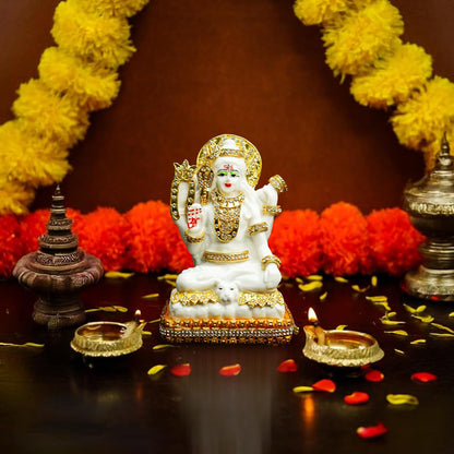 White Marble Dust Lord Shiva Idol for Home (5 inch) | Jewellery Embellished Lord Siva Statue for Pooja Room, Home Decor and Office Desk | Resin Shiv Ji Murti | Sitting Bholenath Murti for Gift
