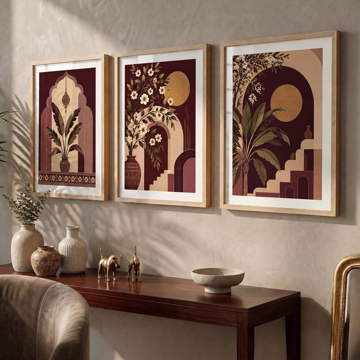 Home Decor Wall Art | Floral Aesthetic BOHO Artwork with Frame for Living Room Bedroom Hotel Decoration | Digital Reprint Set of 3 | 13X17 Inch