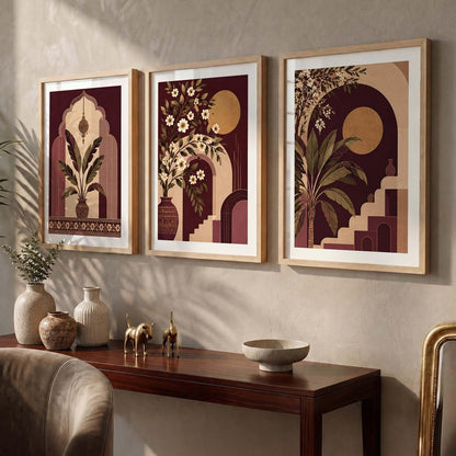 Home Decor Wall Art | Floral Aesthetic BOHO Artwork with Frame for Living Room Bedroom Hotel Decoration | Digital Reprint Set of 3 | 13X17 Inch