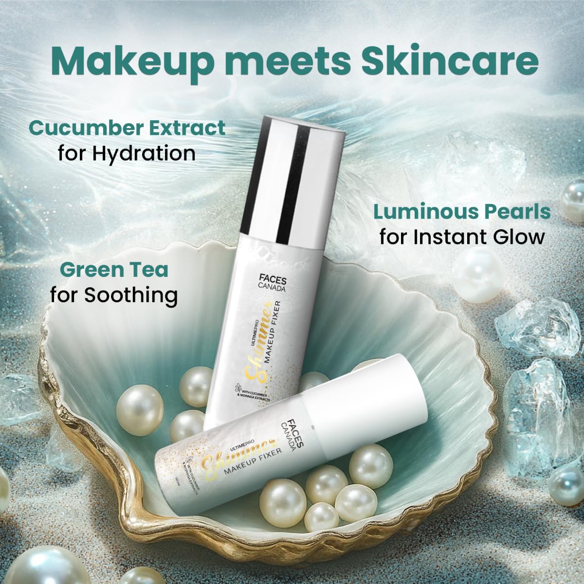 FACES CANADA Ultime Pro Shimmer Makeup Fixer, 50ml | Long Lasting Makeup Setting Spray | Keeps Makeup Intact | Glamourous Shimmer Finish | Hydrates, Soothes & Refreshes Skin | Alcohol Free