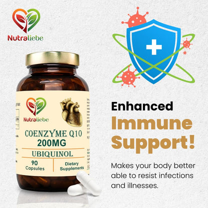 Nutraliebe Coenzyme Q10 Ubiquinol 200mg - Enhanced Energy & Antioxidant Support, Premium Heart Health Supplement, 90 Capsules
