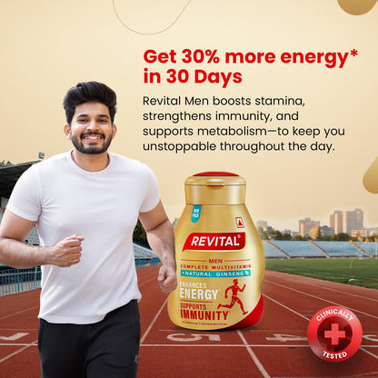 Revital H Multivitamin For Men (60 Capsules) With Natural Ginseng, Zinc, 10 Vitamins & 8 Minerals For Daily Energy, Stamina & Immunity (packaging may vary)