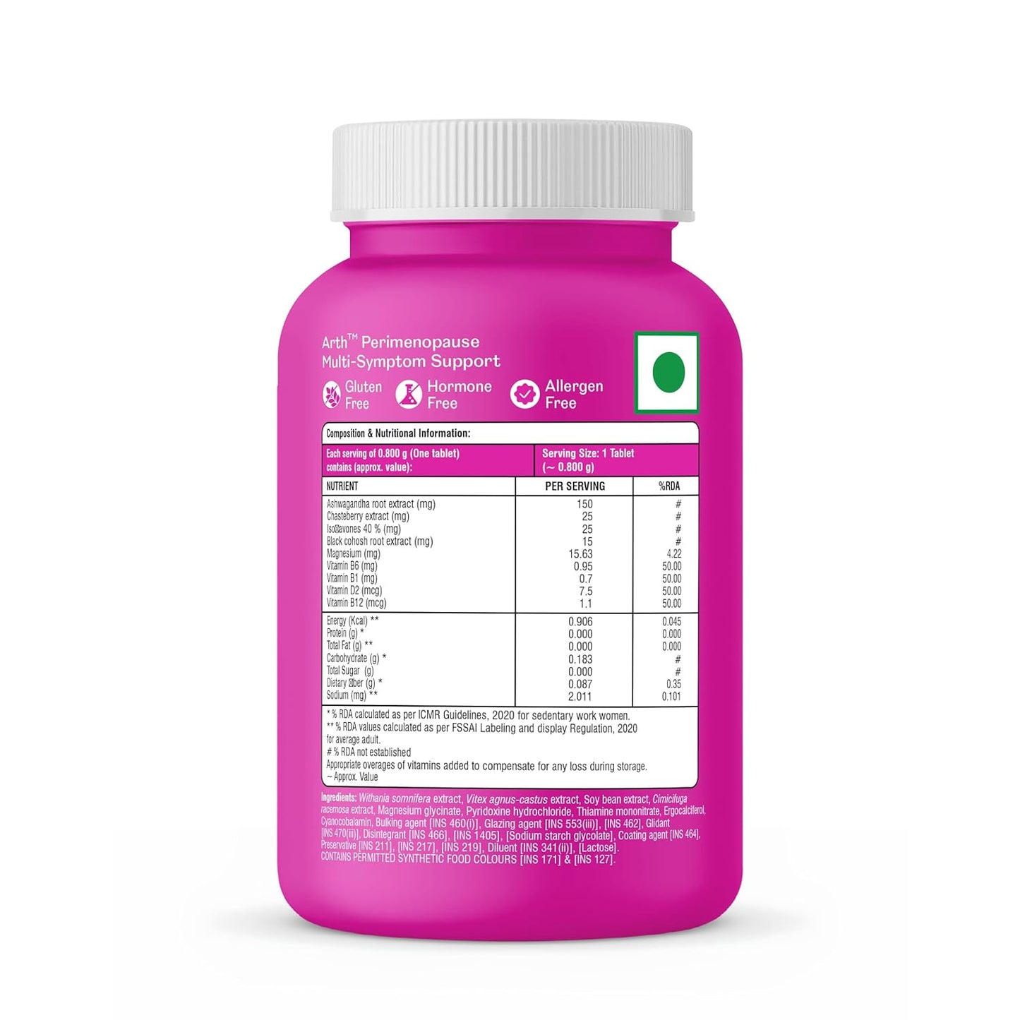 Arth Perimenopause Support | Menopause Supplement for Women to Help with Hot Flashes, Mood Swings, Night Sweats & Hormonal Balance with Ashwagandha, Chasteberry & Soy Isoflavones | 60 Veg Tablets