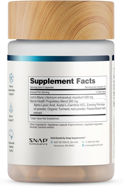 Supplement bottle with wooden cap and label displaying 'Supplement Facts' on a white background