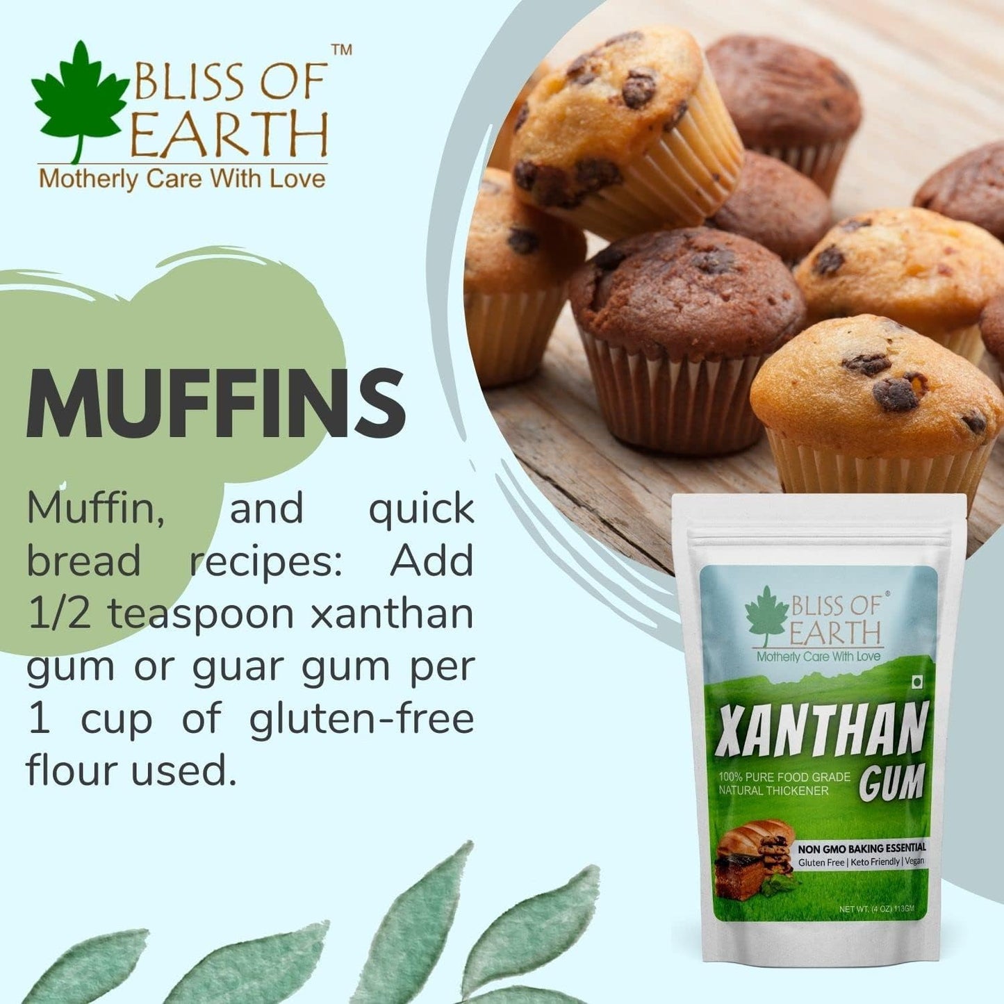Bliss of Earth Xanthan Gum Powder 100% Pure Food Grade Natural Thickener Gluten Free, Keto Friendly, Vegan 113gm