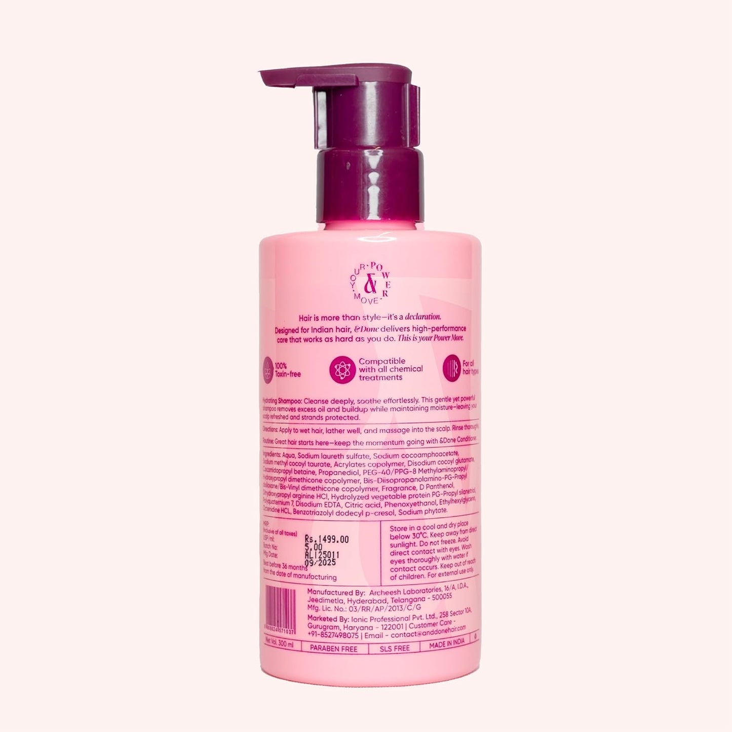 Hydrating Shampoo, Dry Hair, Frizzy Hair, Bond Repair, Moisturizing, Nourishing, Strengthening, Frizz Control, Hair Repair, Chemically Treated Hair, SLS Free, Paraben Free, Salon Care, Hair Care, 300ml