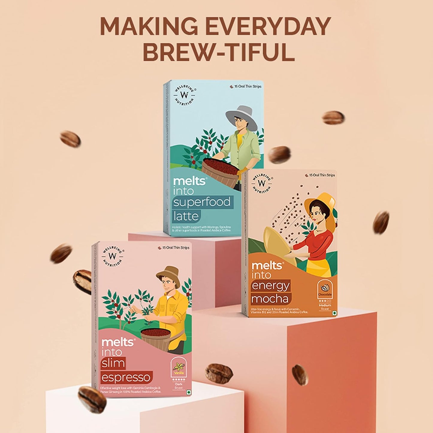 Wellbeing Nutrition Melts Energy Mocha | Arabica Coffee, CurcuWIN®, Folate and Vitamin B12 for Sustained Energy, Enhanced Focus & Improved Cognitive Health | Mocha Flavor (15 Oral Strips)