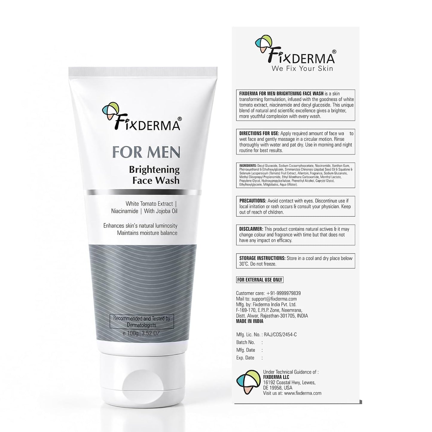 Fixderma Brightening Face Wash For Men |Niacinamide Cleanser-100 ml | Niacinamide, Jojoba Oil