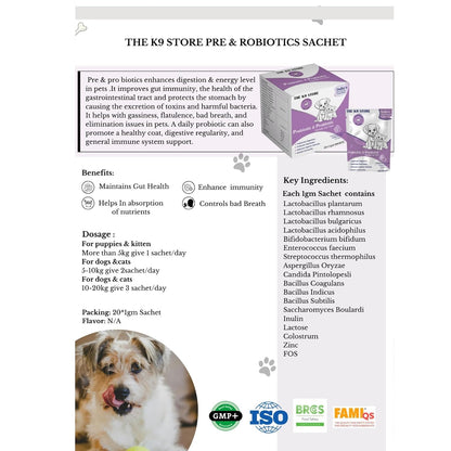 The K9 Store Prebiotics & Probiotics for Dogs & Cats | Gut Health Supplement Powder for Digestive Support | Supports Healthy Digestion, Balanced Gut Flora & Immunity | Dog & Cat Supplement