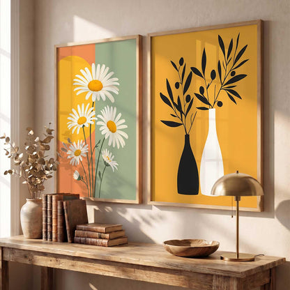 Boho Painting Wall Art Home Decoration | Aesthetic Paintings With Frame For Living Room Bed Room Hotel Wall Decor Digital Reprint Set of 2 (13X17 inch)
