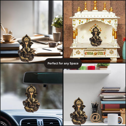 Gold Art India Handcrafted French Brown Mukut Ganesha Idol (3.5") - Perfect for Car Dashboard, Home or Office Decor and Gifting, Idol