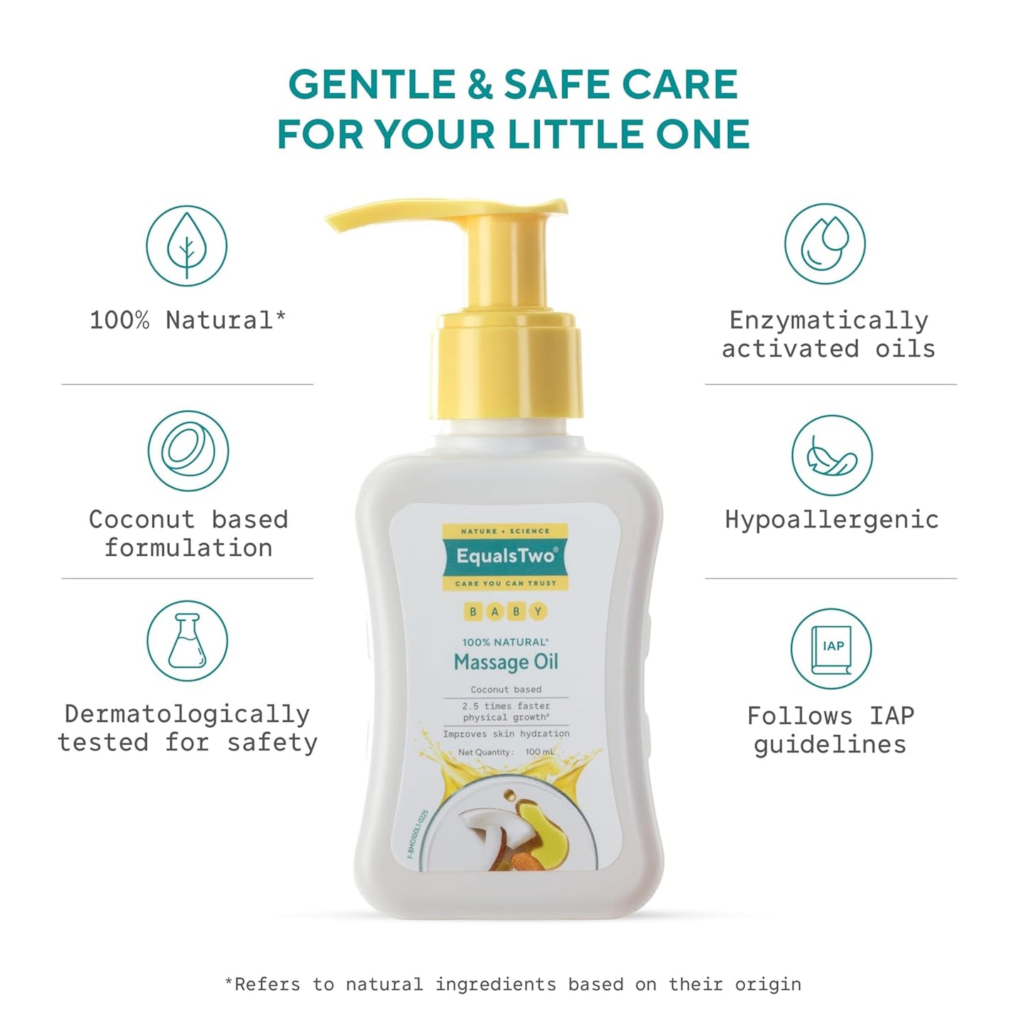 EQUALSTWO by Zydus Nourishing Baby Massage Oil 100ml, 100% Natural Non-Greasy Moisturizing Baby Oil for New Born, Strengthen Muscles & Bones, All Skin Types, Hypoallergenic, Dermatologically Tested, (Pack 1)