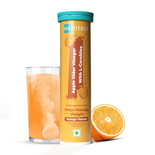 HealthKart HK Vitals Apple Cider Vinegar + L Carnitine (Orange, 15 Effervescent Tablets) | For Weight Management & Gut Health