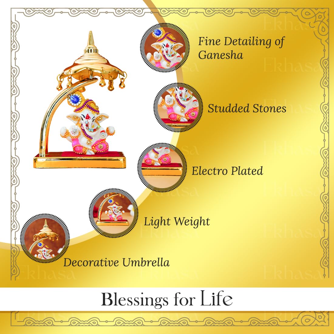 Ganesh Idol for Car Dashboard with Umbrella | Ganpati Idol for Cars | Vinayak Idols for Car Dash Board, Home Decor | Ganapathi for Home | Vinayagar Statue for Office Desk