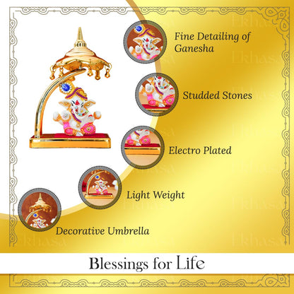 Ganesh Idol for Car Dashboard with Umbrella | Ganpati Idol for Cars | Vinayak Idols for Car Dash Board, Home Decor | Ganapathi for Home | Vinayagar Statue for Office Desk