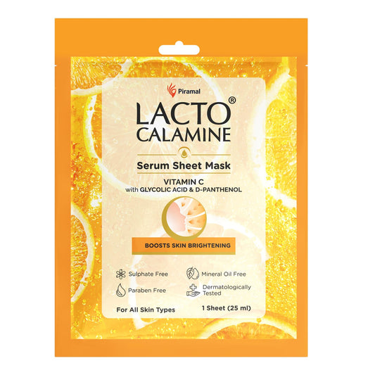 Lacto Calamine Vitamin C Face Sheet Mask |Instant Hydration |Glycolic Acid & D-Panthenol|30 g