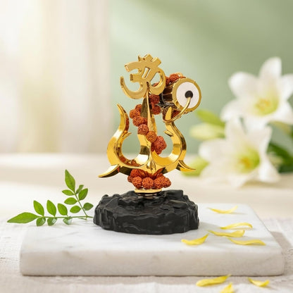 eCraftIndia Trishul Damroo Idol with Original Rudraksha Beads | Lord Shiva Symbol Murti for Car Dashboard, Home Decor & Office Table | Spiritual Gift for Pooja, Housewarming & Festive Use