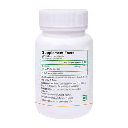 Biotrex Nutraceuticals Quercetin 100mg | Supports Energy, Brain & Heart Health | Antioxidant | Cardiovascular & Respiratory Health – 60 Veg Capsules