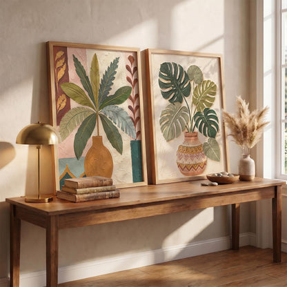 Aesthetic Botanical Art Home Decoration Painting | Floral Paintings With Frame For Living Room Bed Room Hotel Wall Decor Digital Reprint Set of 2 (13X17 inch)