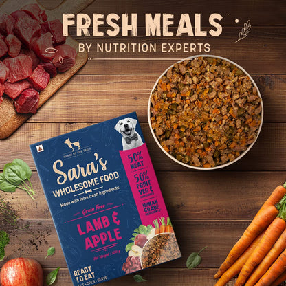 Sara's Wholesome Food by HUFT Grain-Free Lamb & Apple Dog Food – 100 gm | Human Grade Ingredients | Gluten Free | Balanced Meal | Suitable for Adults & Puppies, Complete Nutrition