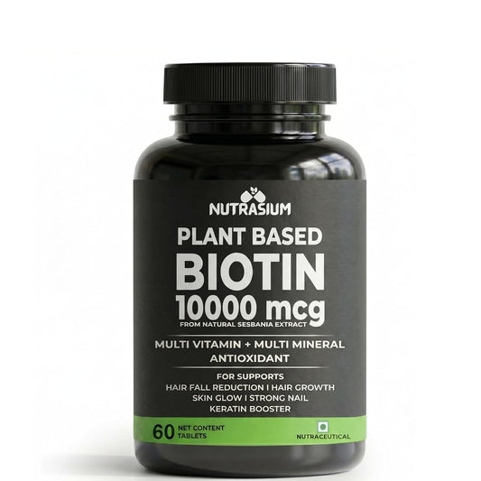 Nutrasium Plant Based Biotin, Collagen Booster, Keratin Builder with Amino Acid and Minerals | For Hair, Skin & Nail Radiance | Hair Vitamin (Biotin Collagen Booster Blend- 60 Tablets)