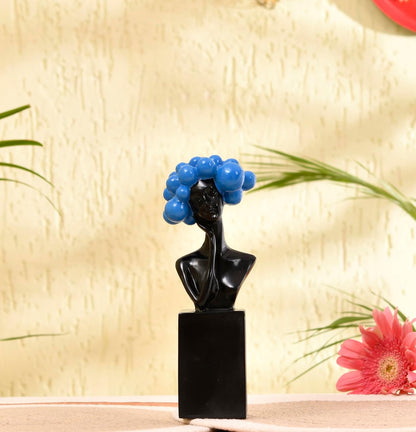 Artistic Blue Sphere Bust Sculpture | Modern Black Resin Decor | Contemporary Woman Figurine | Abstract Home Accent | Luxury Art Piece for Living Room, Dining Room, or Entryway