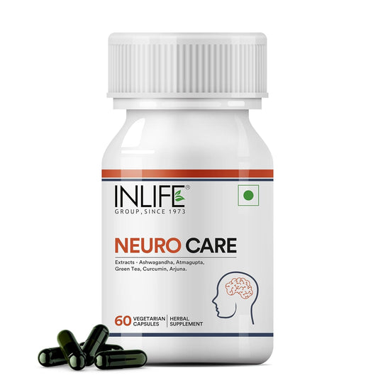INLIFE Neuro Nerve Care Health Supplement - Ashwagandha, Green Tea, Turmeric (Curcumin), Arjuna, Atmagupta Extracts 500 mg - 60 Vegetarian Capsules (Pack of 1, 60)