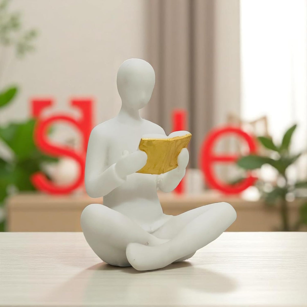 Resin Reading Man Statue (6.5 Inch) | Decorative Sculpture & Figurine for Home Decor | Modern Tabletop Showpiece for Living Room, Bedroom, Office, Gifting, Shelf & Bookshelf | White