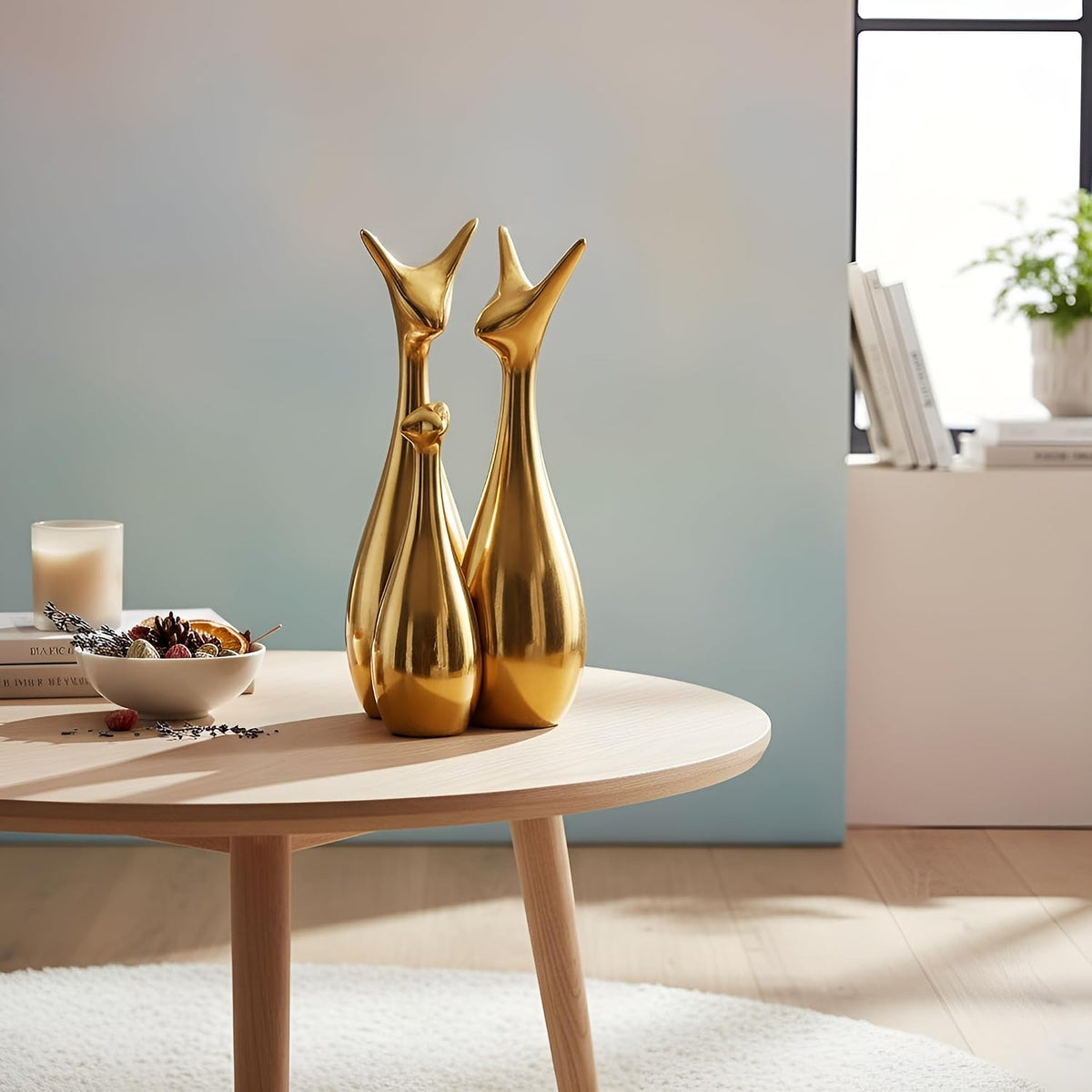 Home Decor Lucky Deer Statue Family Piano Finish Ceramic Figures - (Set of 3, Golden Set)
