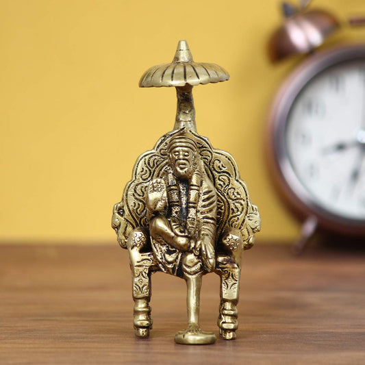 Brass Sai Baba Idol Statue ( 5.5 cm x 5 cm x 11 cm, Golden and Brown)