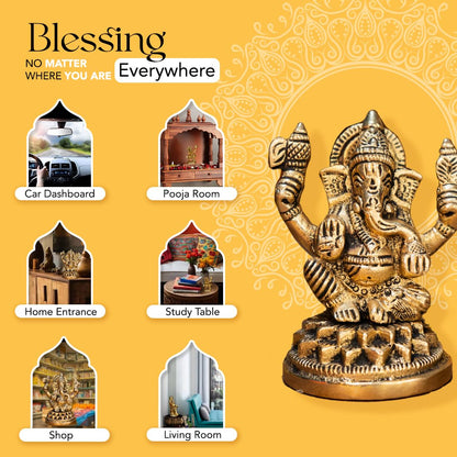 100% Pure Brass Ganesha Idol (Size: 8.4 cm) | Pital Ganesh Murti for Pooja Room, Home Decor, Office Desk and Car Dashboard | Vinayagar Statue for Diwali Puja