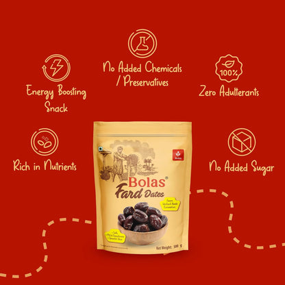 Bolas UAE Fard Dates 500g | Soft & Smooth Khajur/Khajoor | Mild Sweetness | Naturally Low-Fat | No Added Sugar | No Preservatives | Rich in Fibre | Dry Fruits