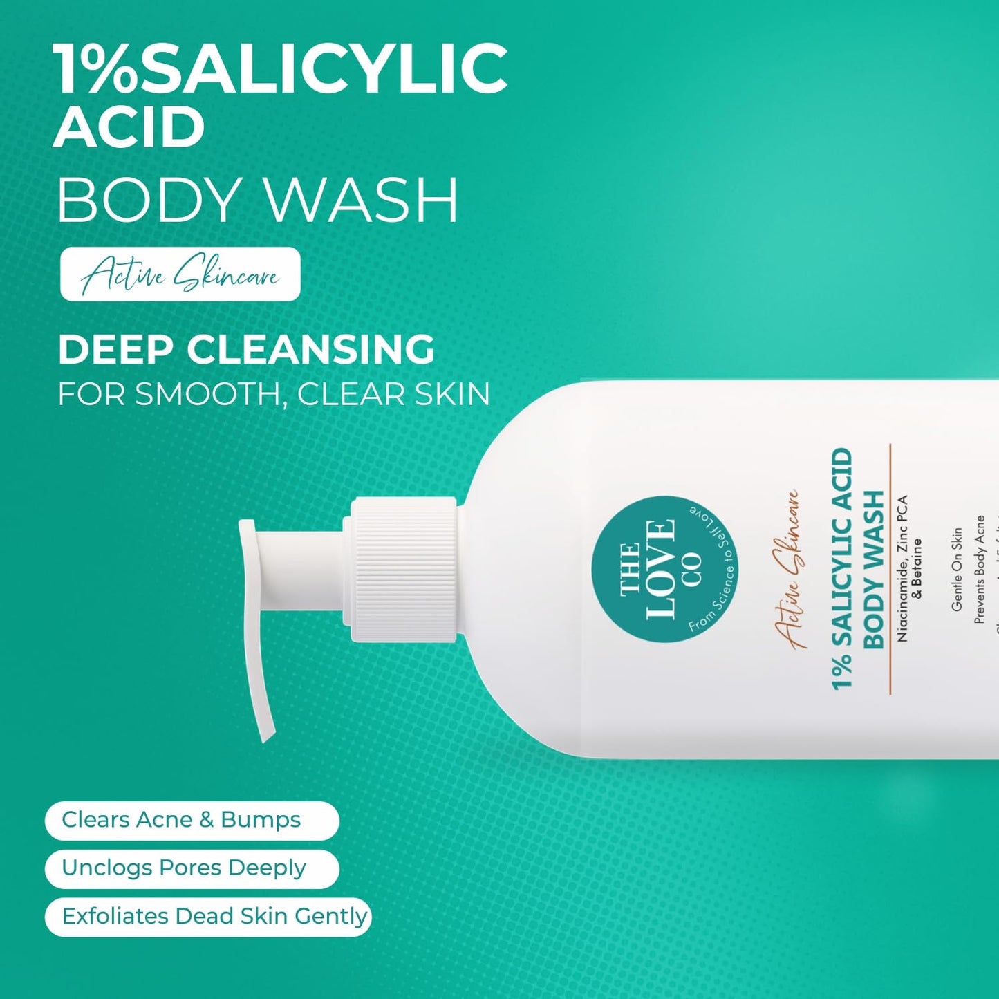 THE LOVE CO 1% Salicylic Acid Body Wash 236ml | Body & Back Acne | Paraben & SLS Free | Prevents Dry, Rough, Bumpy, and Strawberry Skin | Deep Cleanses Skin | For Men & Women | Body Shower Gel